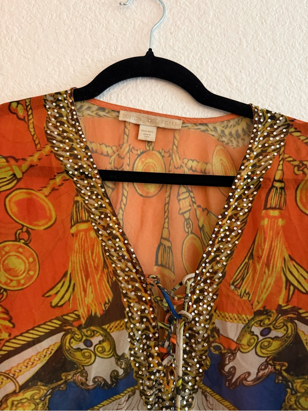 Boston Proper Embellished Printed Kaftan Tunic M/L - Picture 3 of 3